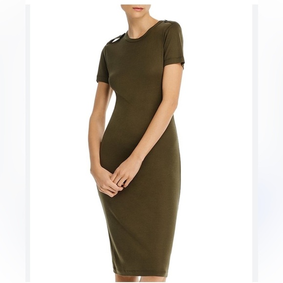Helmut Lang Bodycon Olive Green Silk Midi Dress - Picture 1 of 8